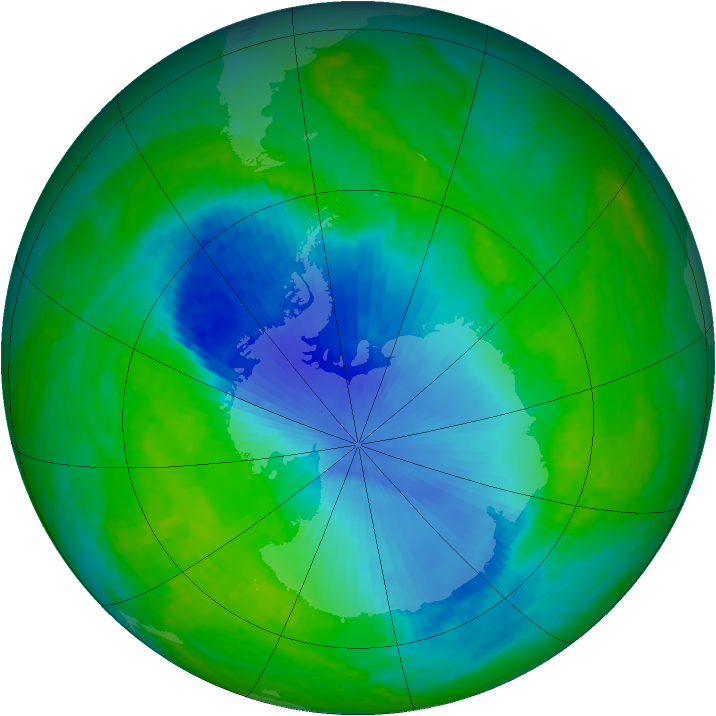 Antarctic ozone map for 08 December 2001